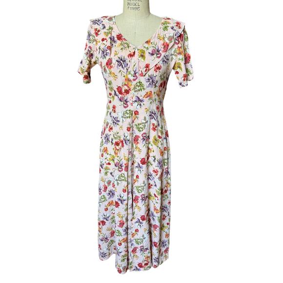 Vintage Susan Bristol Pink Floral Midi Dress Size 6 - Picture 1 of 9